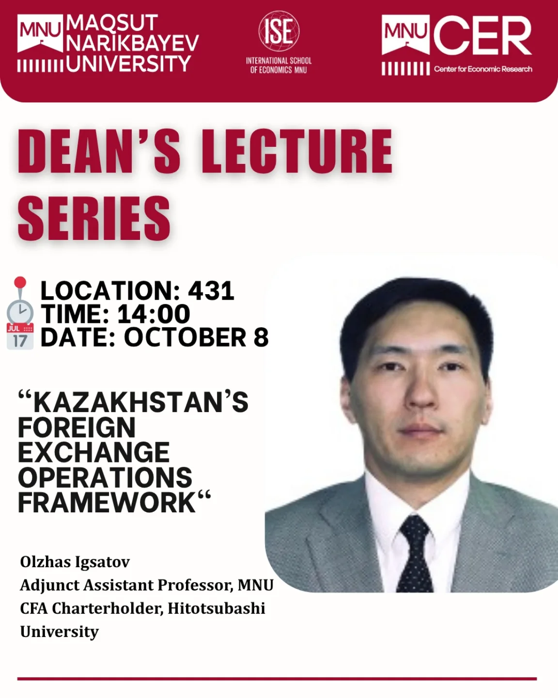 Join us for the next Dean’s Lecture Series session with Olzhas Igsatov