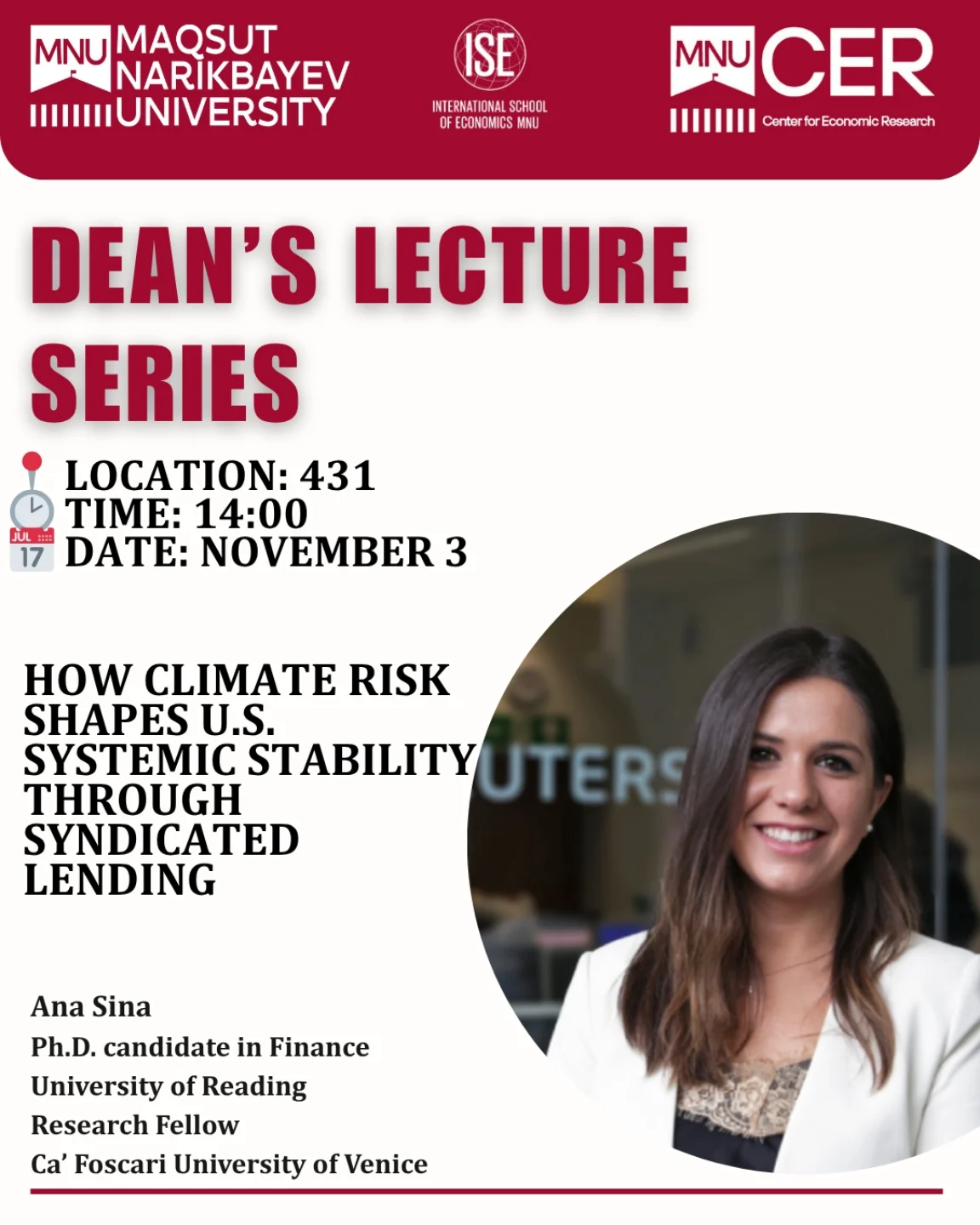 Join us for the next session of the Dean’s Lecture Series featuring Ana Sina